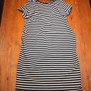 Black and white striped bodycon maternity dress